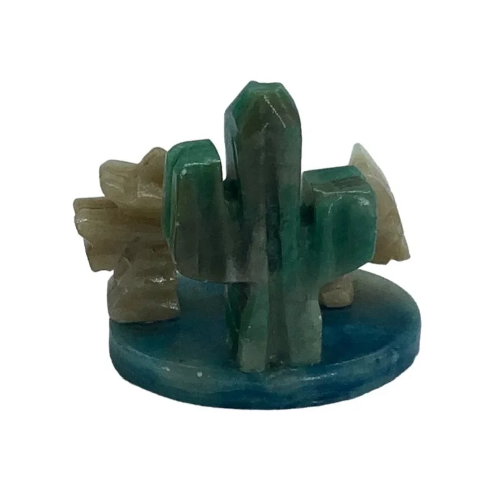 Vintage Hand-Carved Stone Cactus Sombrero Man Donkey Decor 2.5